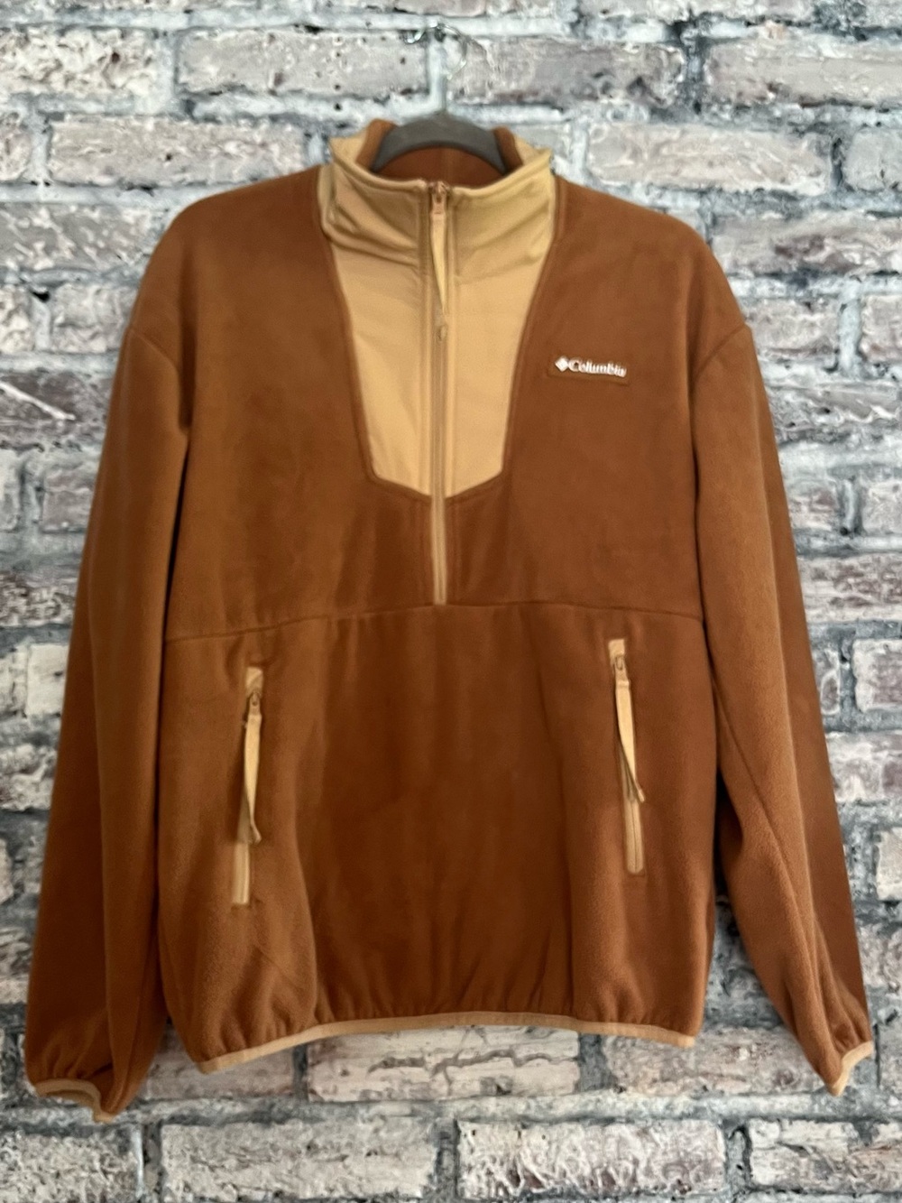 Columbia Brown & Tan Fleece Quarter-Zip Pullover NWOT smoke & pet free Unisex